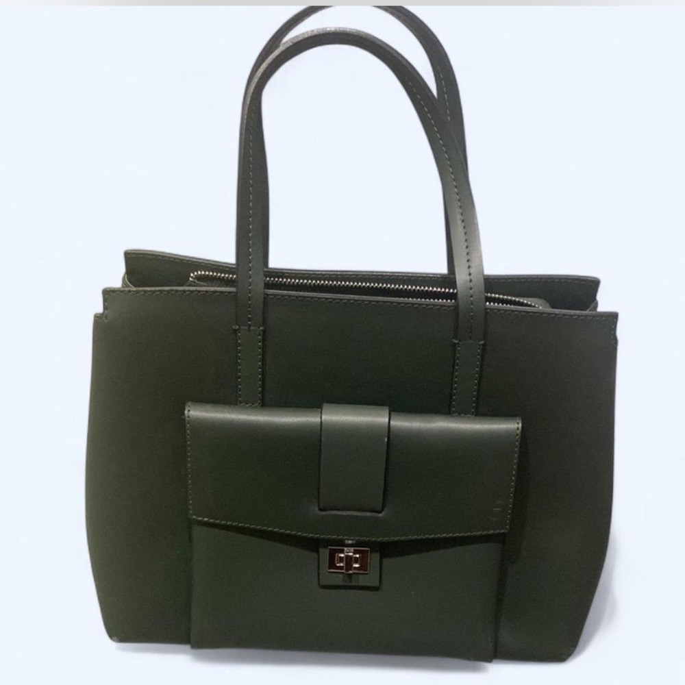 Dark Green Leather Purse with Metallic Hardware